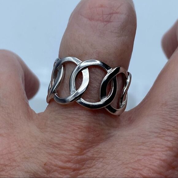 Sterling Silver Geometric Minimalist Circles Band Ring Adjustable - Picture 5 of 5